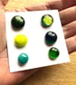 Card or six green fused glass cabachons