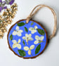 Real Pressed Flower, hygrangea, Hand Painted Wood Slice Hanging Decoration