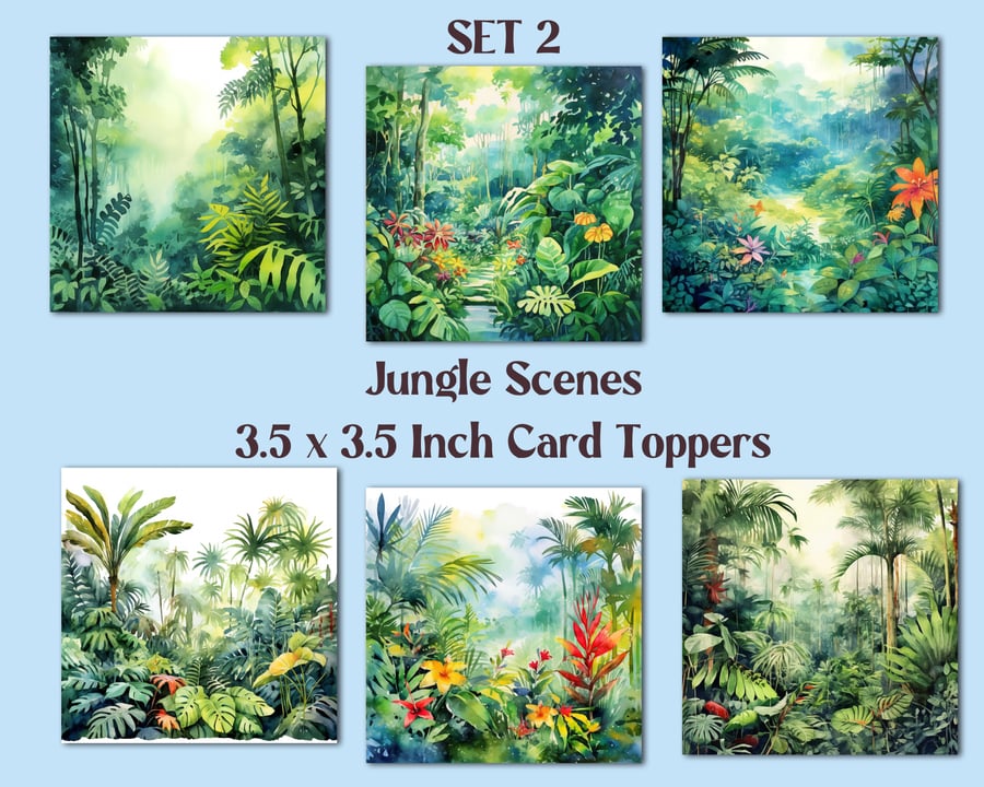 Jungle Scenes Square Card Toppers for Card Making, Tags, Journals, Scrapbooks