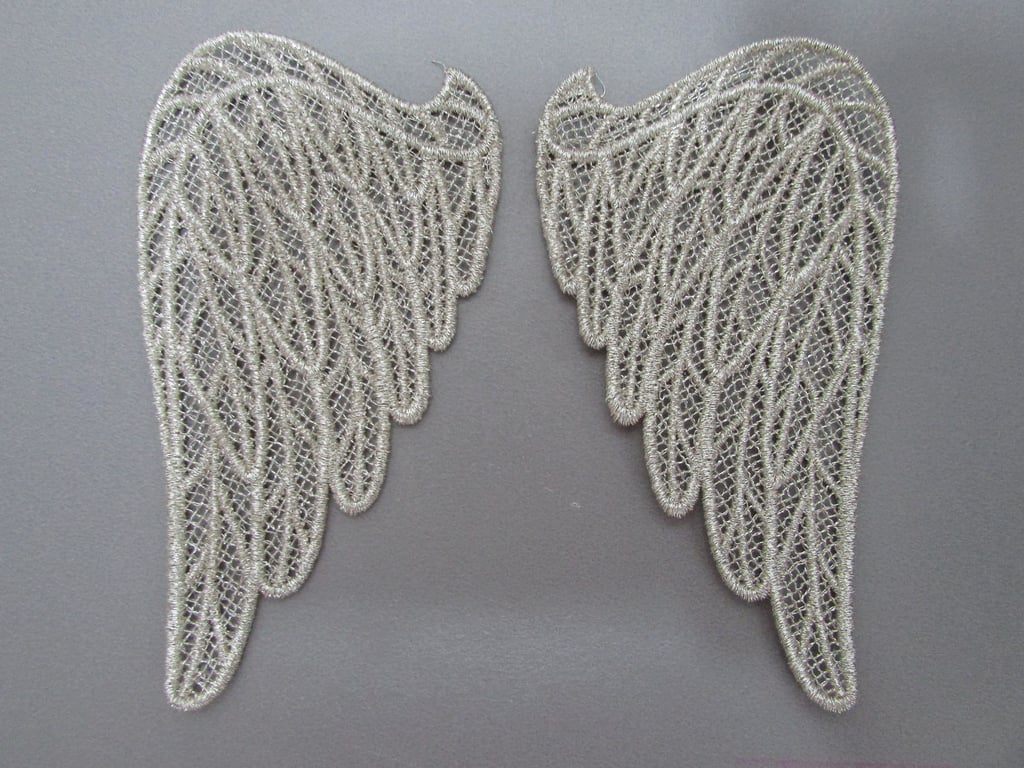 Embroidered Lace Metallic Angel Wings Applique you choose colour