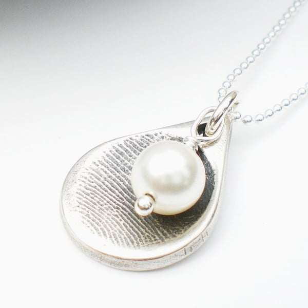 Silver Fingerprint Tiny Teardrop Necklace