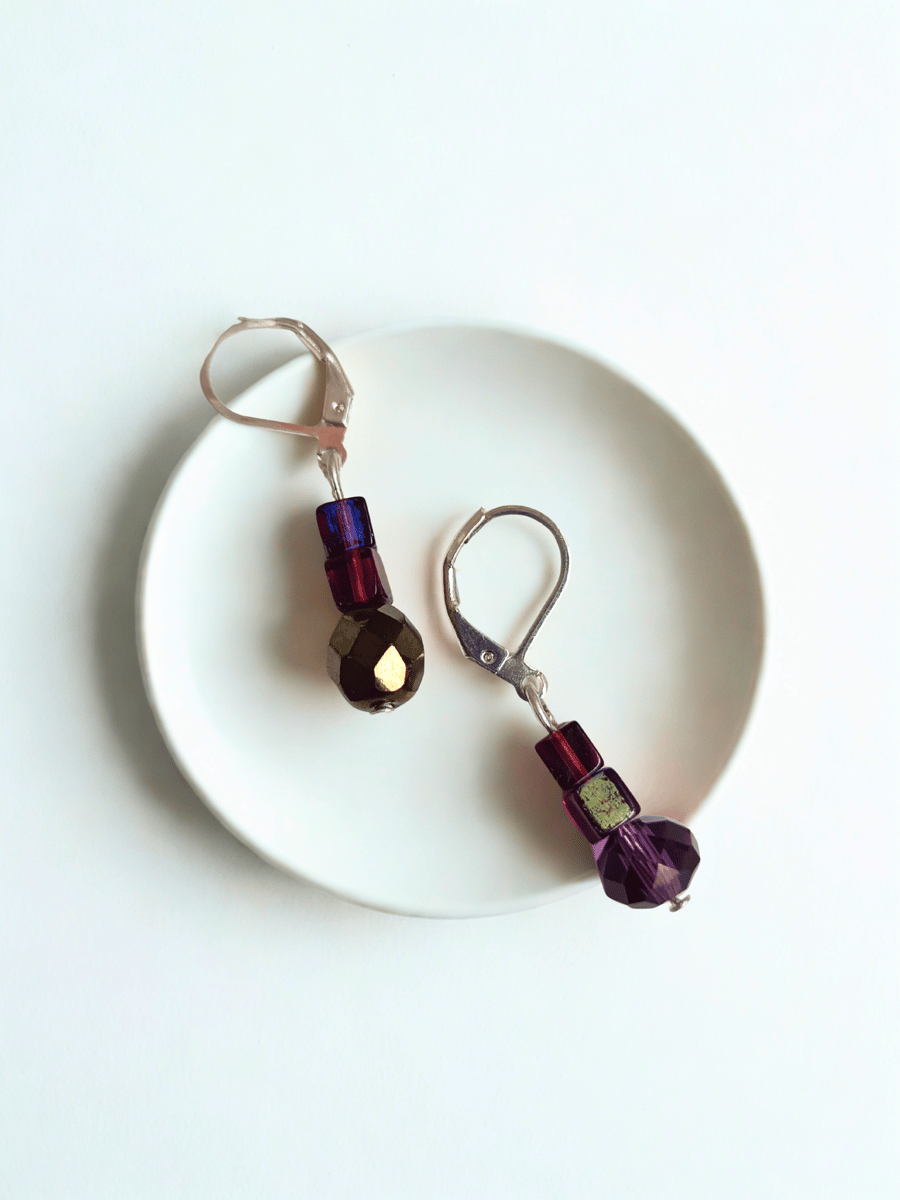 Amethyst Coloured Short Drop Earrings 