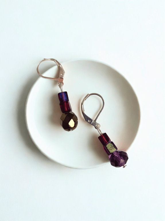 Amethyst Coloured Short Drop Earrings 