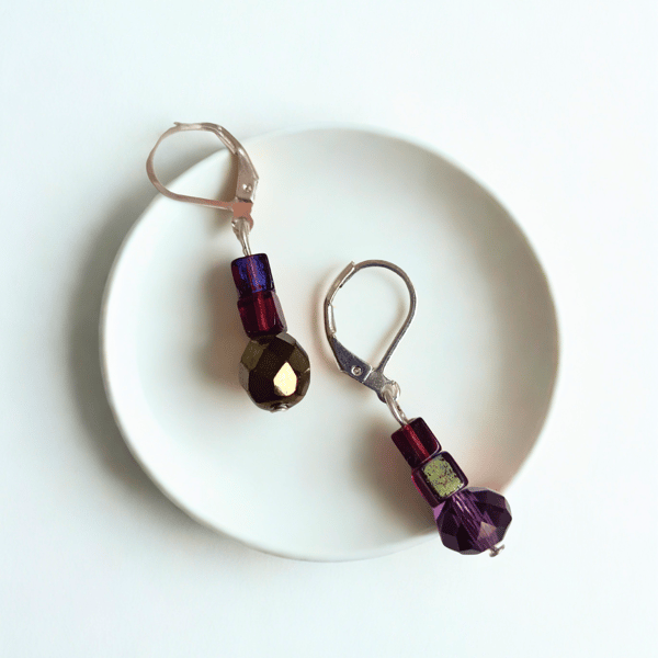 Amethyst Coloured Short Drop Earrings 