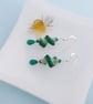 Emerald Green and Silver Spiral Beaded Drop Earrings - Image 2