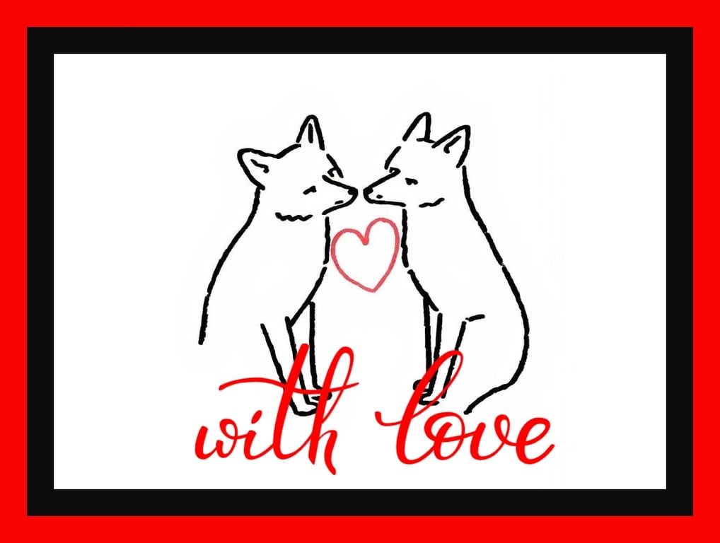 Fun With Love Fox Line Drawing Greeting Card A5 Size 