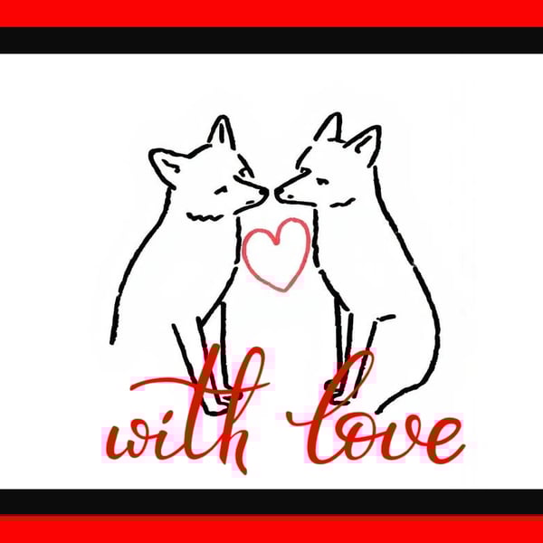 Fun With Love Fox Line Drawing Greeting Card A5 Size 