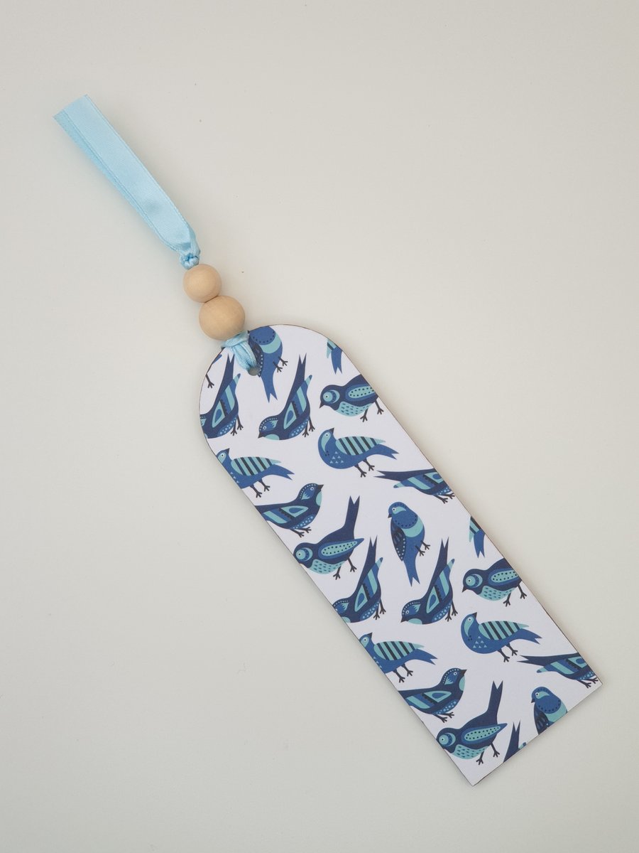 Bird bookmark made of wood and decoupaged 