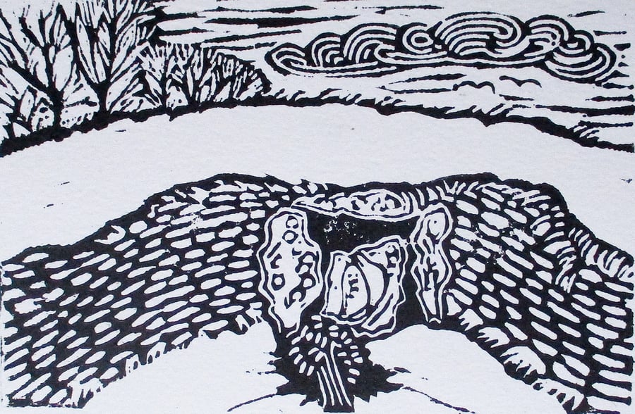 Belas Knap Long Barrow Cotwolds Original Hand Pressed Linocut Print