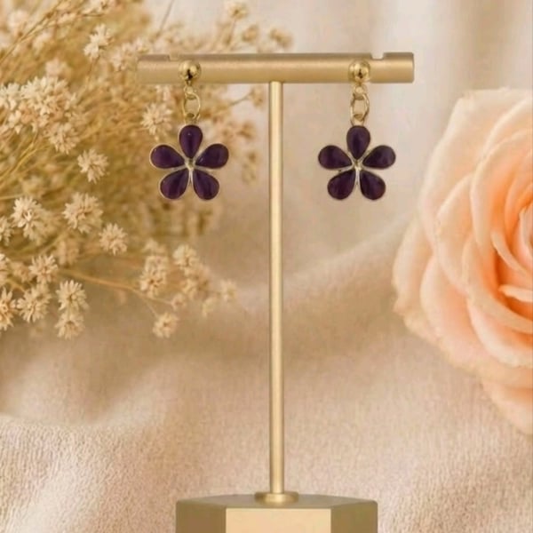 Handmade Purple Floral Drop Earrings