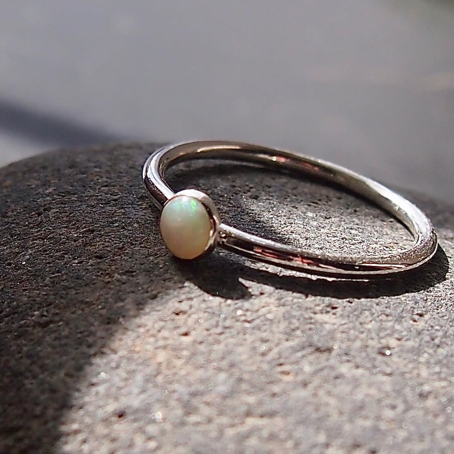 Sterling Silver and White opal Halo Ring