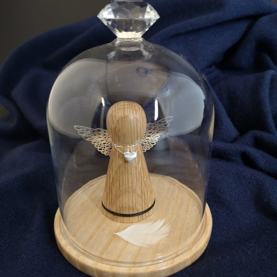 Woodturned Angel decoration under glass dome 