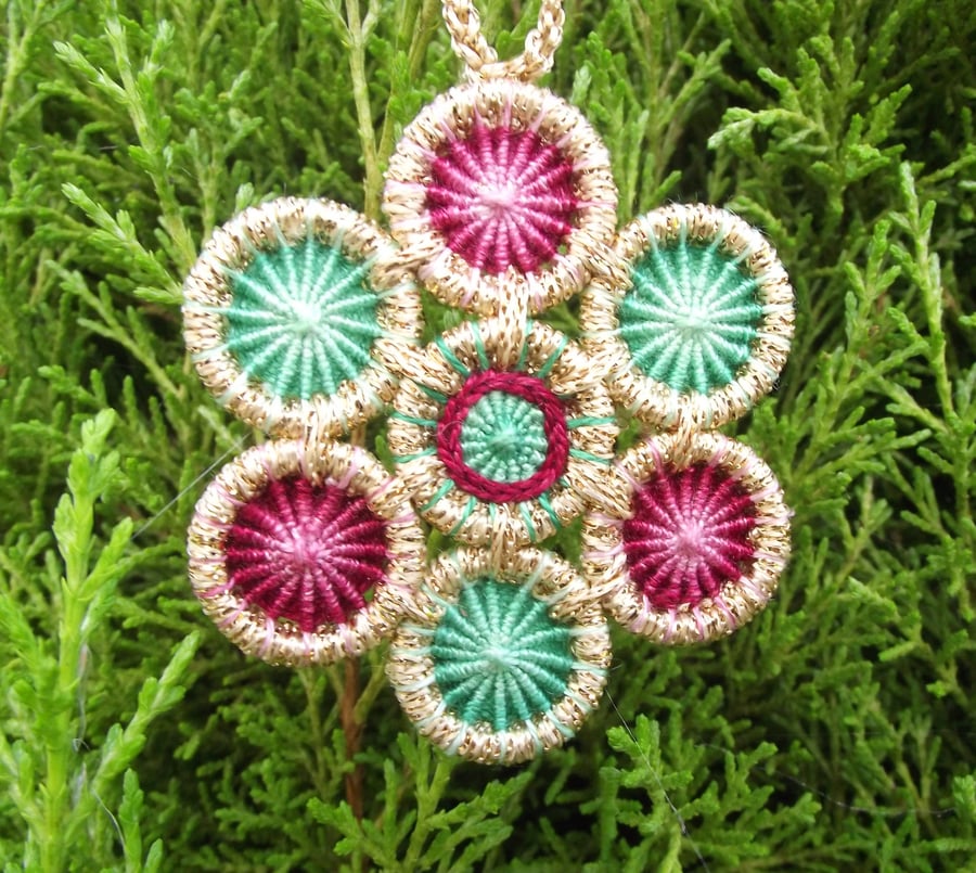 Christmas Decoration, Dorset Buttons, Red, Green, Gold