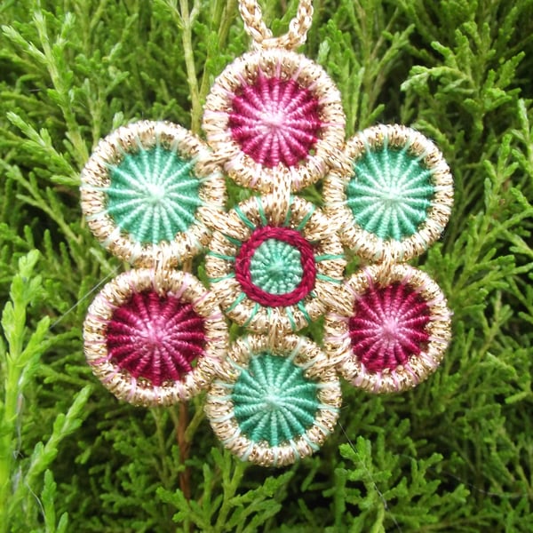 Christmas Decoration, Dorset Buttons, Red, Green, Gold