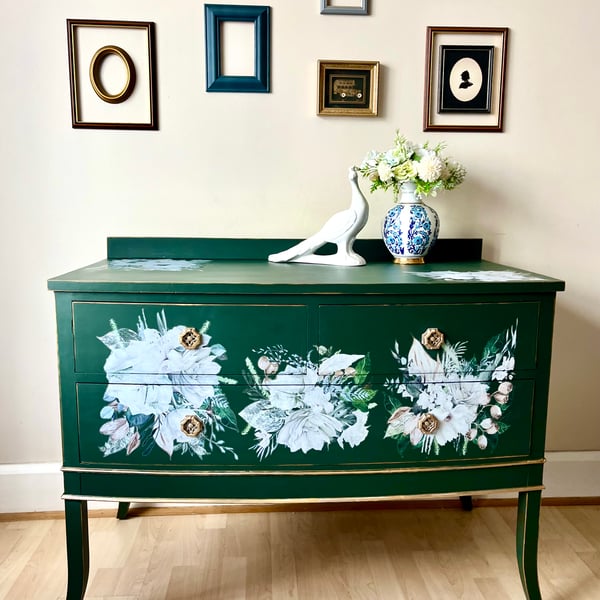 Vintage Solid  Chest of Drawers in Unique Design, bespoke painted