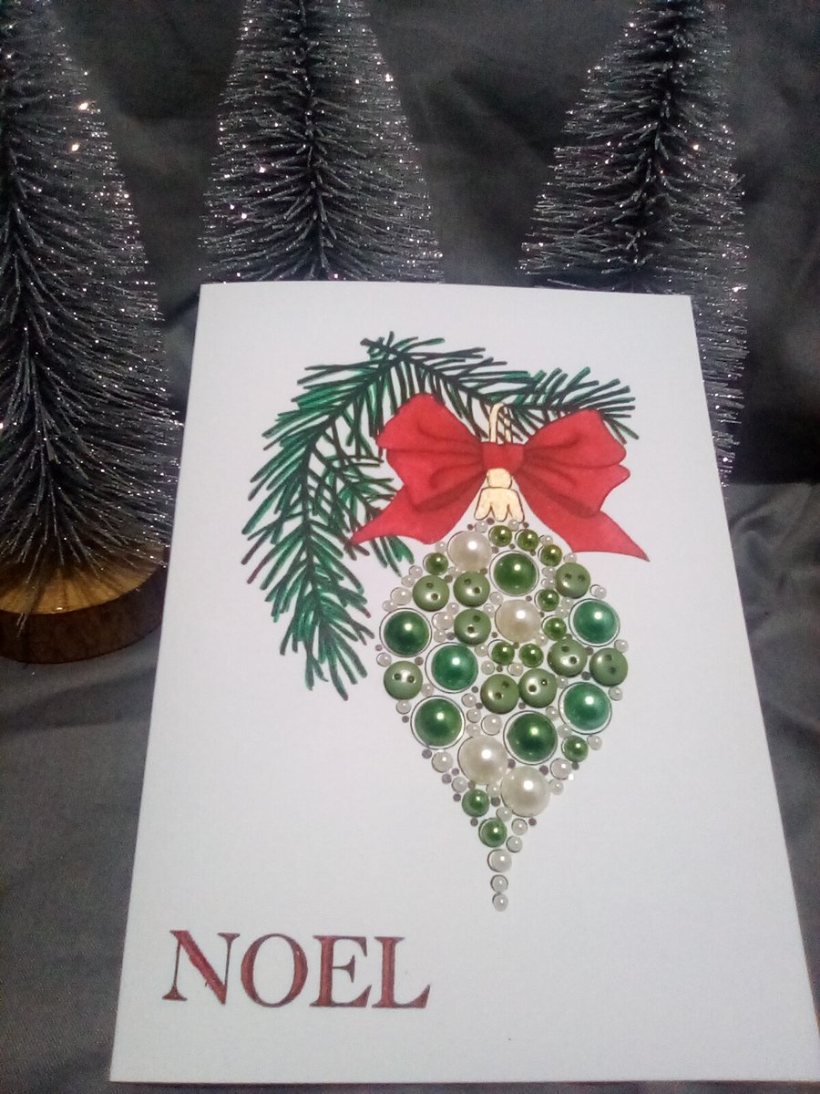 Handmade Christmas ornament card with buttons