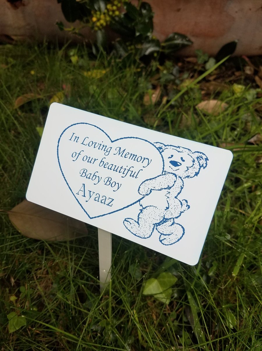 Personalised Bear babyloss baby memorial plaque grave marker Grave Plaque 