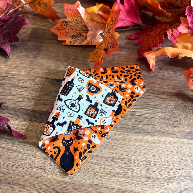 Fully Reversible Over the Collar Dog Bandana - Potions & Halloween Motifs