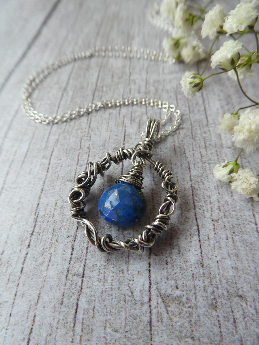 sterling silver lapis lazuli necklace, September birthstone necklace, lapis lazu