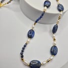Lapis Lazuli & Pearl Necklace – Gold Plated Sterling Silver – Handmade Gemstone 