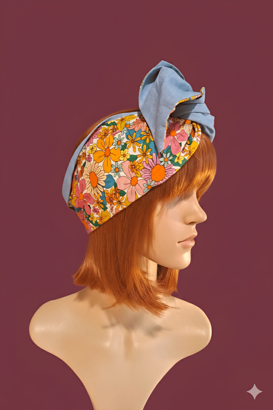 Retro Floral Denim Wire Headwrapb