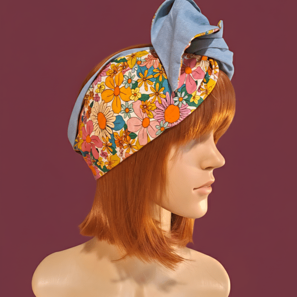 Retro Floral Denim Wire Headwrapb