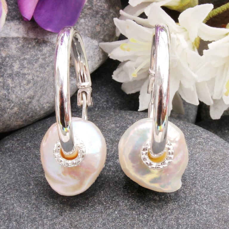Pearl Earrings, Freshwater Pearl Earrings, Handmade, Sleeper Earrings, Pebble