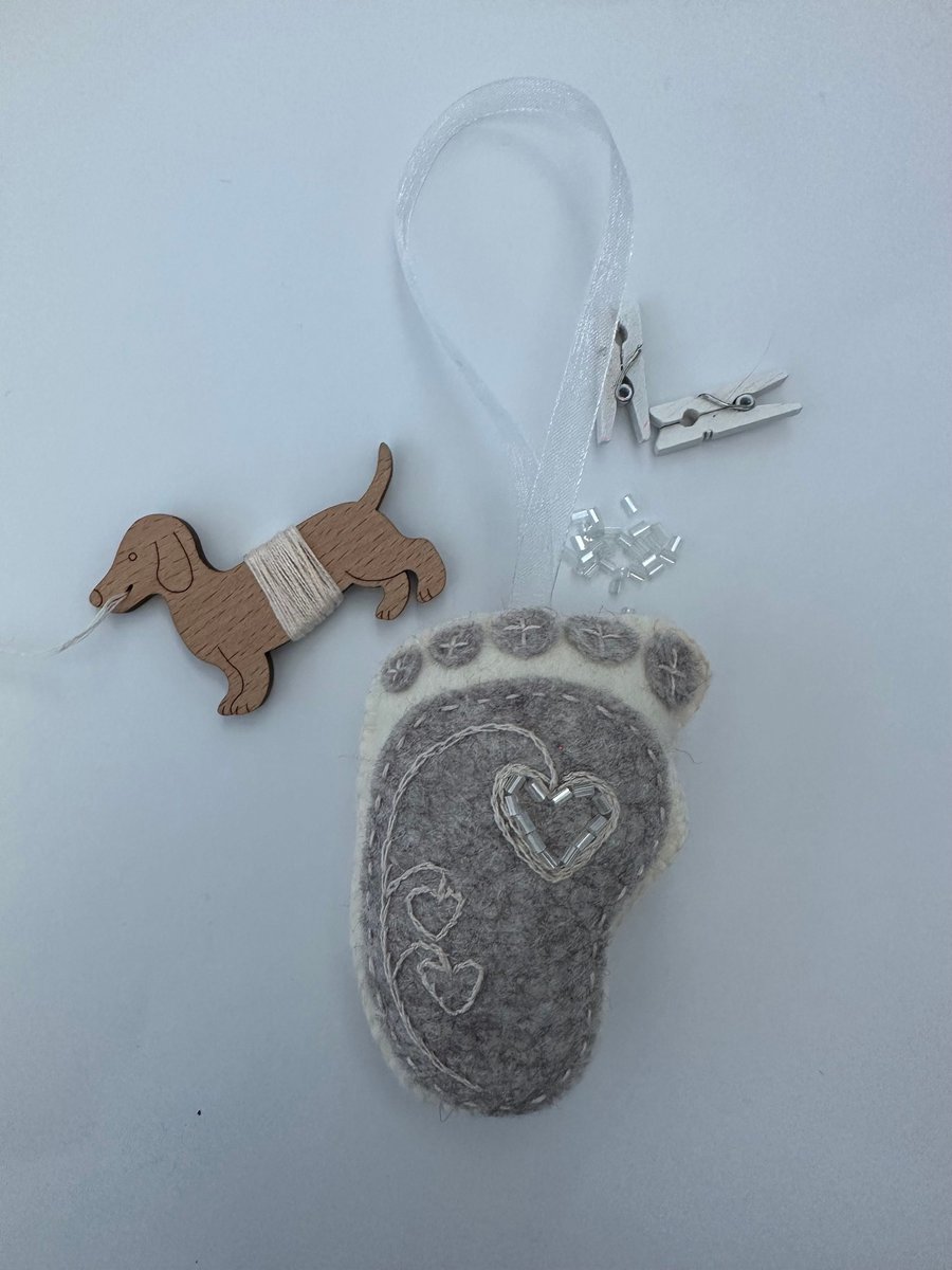 Hanging new baby footprint embroidered gift for first Christmas baptism nursery