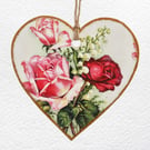 Decoupaged Wooden Hanging Heart 15cm (6"): Pink and Red Roses design