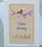 Hand-stitched words, mini bunting and bird with heart - a card to keep! - Image 2