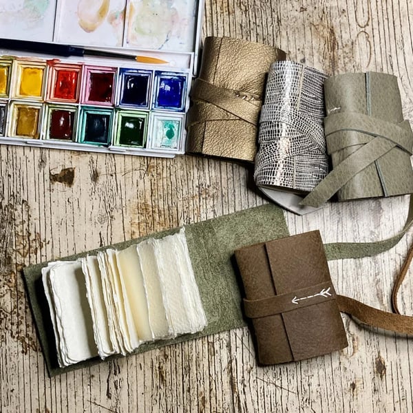 A9 Tiny Leather Cotton Rag Sketchbook, 1.5x2 Rustic Wrap Cover Art Journal Book