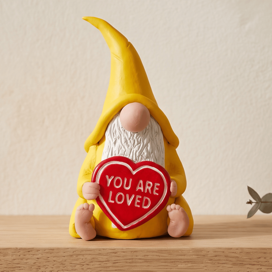 Large Yellow Polymer Clay Gonk Ornament with You Are Loved Heart Message