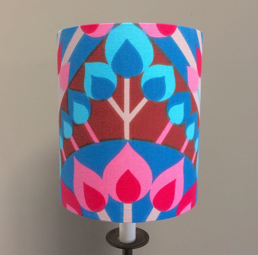 Hot Pink and Blue LUCIFER bold  Vintage Fabric Lampshade 