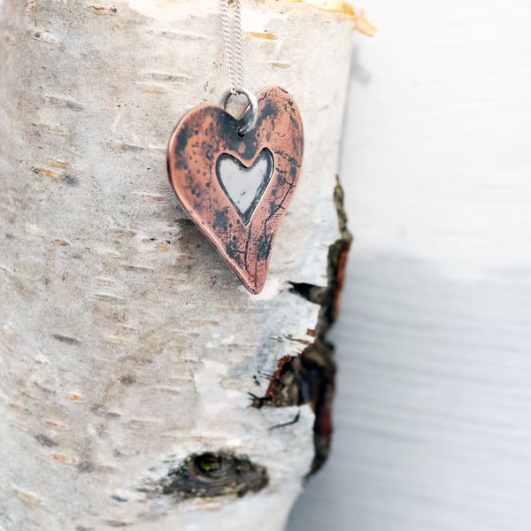 Silver and Copper Heart Pendant