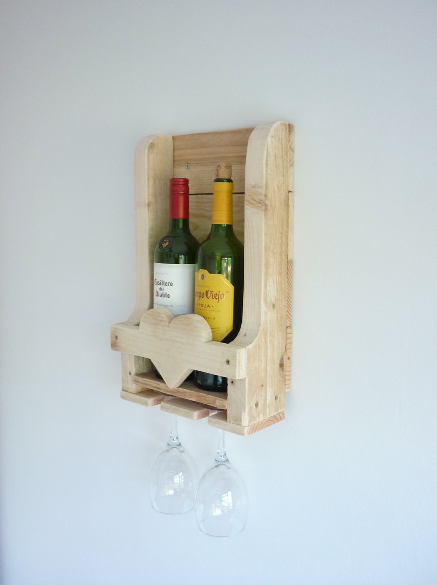 Rustic Wooden Wine Rack Heart Detail. Great Wedding Gift, Anniversary, Romantic 