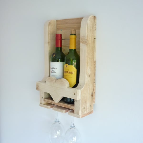 Rustic Wooden Wine Rack Heart Detail. Great Wedding Gift, Anniversary, Romantic 