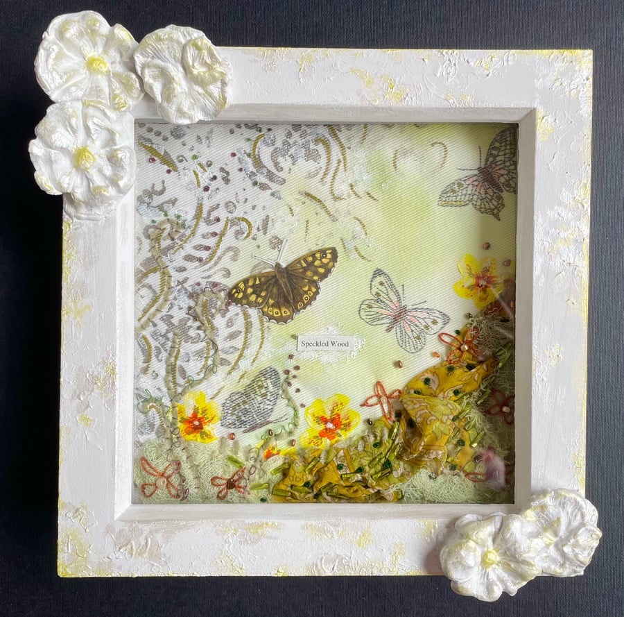 Butterfly Textile Art Woodland Embroidered Picture Frame