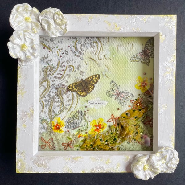 Butterfly Textile Art Woodland Embroidered Picture Frame