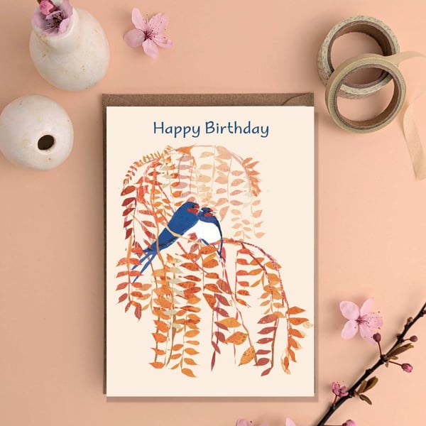 Happy Birthday card garden bird card swallow illustration