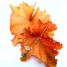 Sterling Silver Green Sea Glass Pendant With Lotus Flower & Rolo Chain 