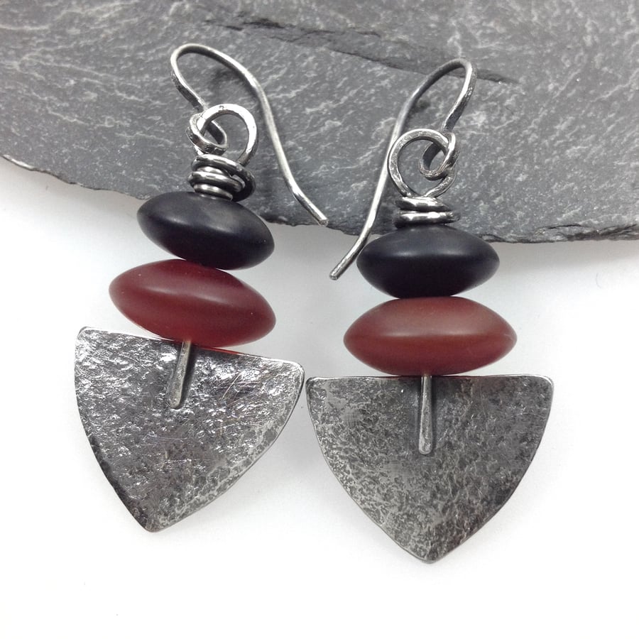 Oxidised silver and agate Shovel earrings