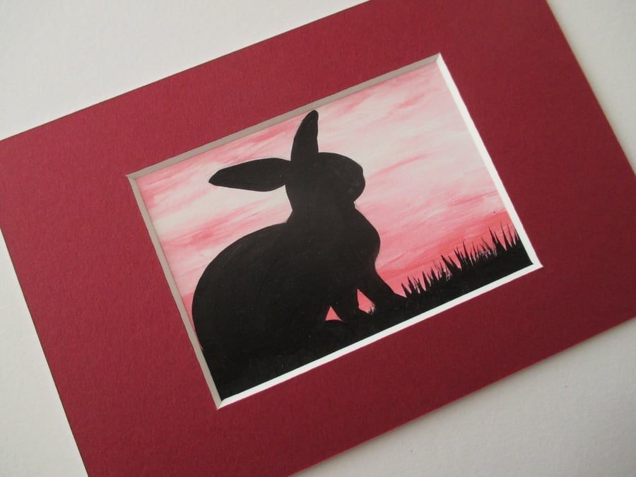 Bunny Rabbit ACEO Original Miniature Painting Picture Art Mounted