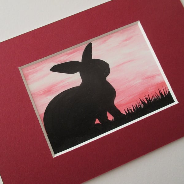 Bunny Rabbit ACEO Original Miniature Painting Picture Art Mounted