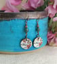 Floral ceramic charm, green jasper and copper earrings - Image 9