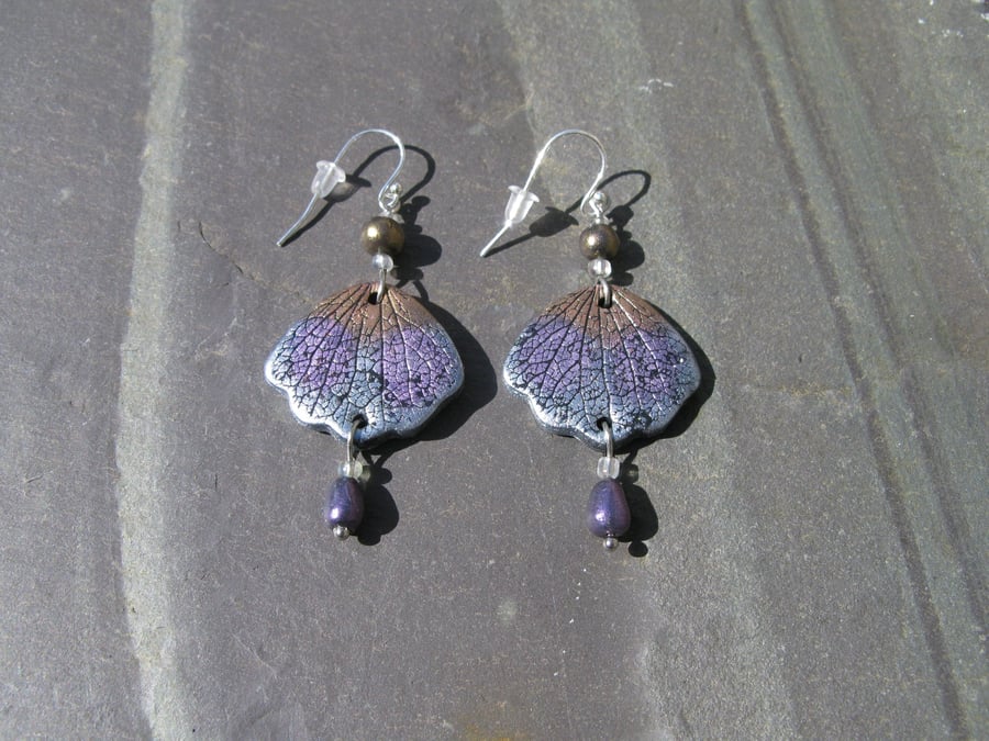 Handcrafted Polymer Clay Moth Wing Earrings with Sterling Silver Hooks