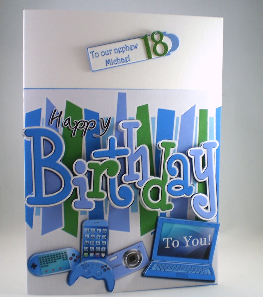 3D Birthday Card,gadgets ,laptop,mobile phone,games consul,camera.18th, 21st
