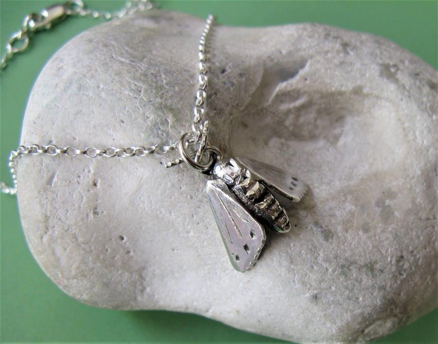 Hallmarked Moth necklace in sterling silver and fine silver
