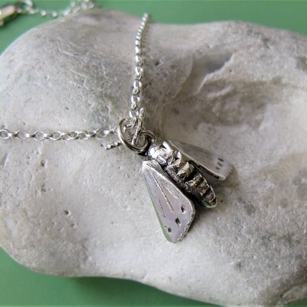 Hallmarked Moth necklace in sterling silver and fine silver