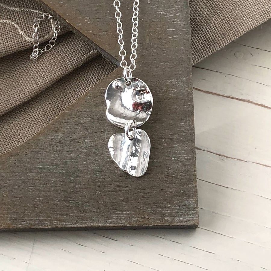 Sterling Silver Pendant with Two Randomly Shaped Drops 