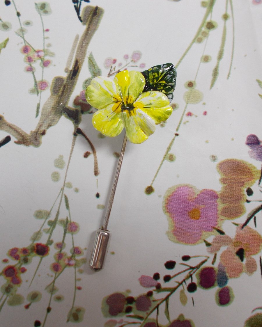 Small Spring Yellow PRIMROSE PIN Bridal Lapel Flower Brooch HANDMADE HANDPAINTED